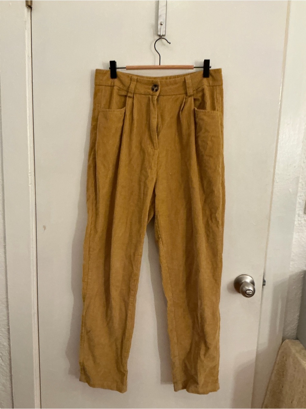 Women’s Mustard Corduroy Trousers - Casual Pleated Pants